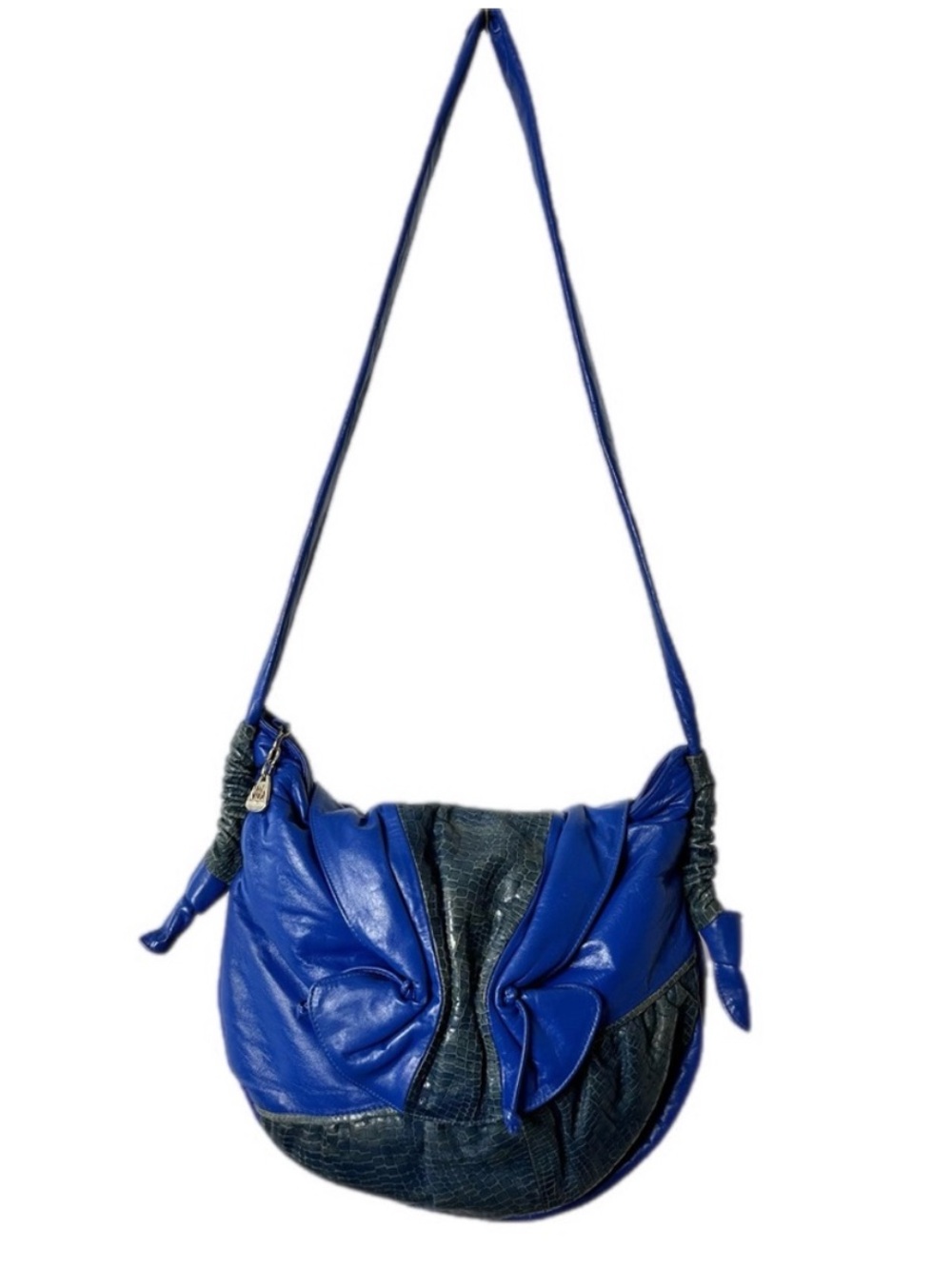 VINTAGE VIVA OF CA USA GENUINE LEATHER BAG, BRIGHT BLUE & SNAKESKIN EMBOSSED